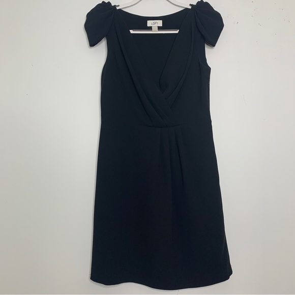 Ann Taylor Loft Black Ruffle Cap Sleeve Dress Size 4 - Picture 8 of 9